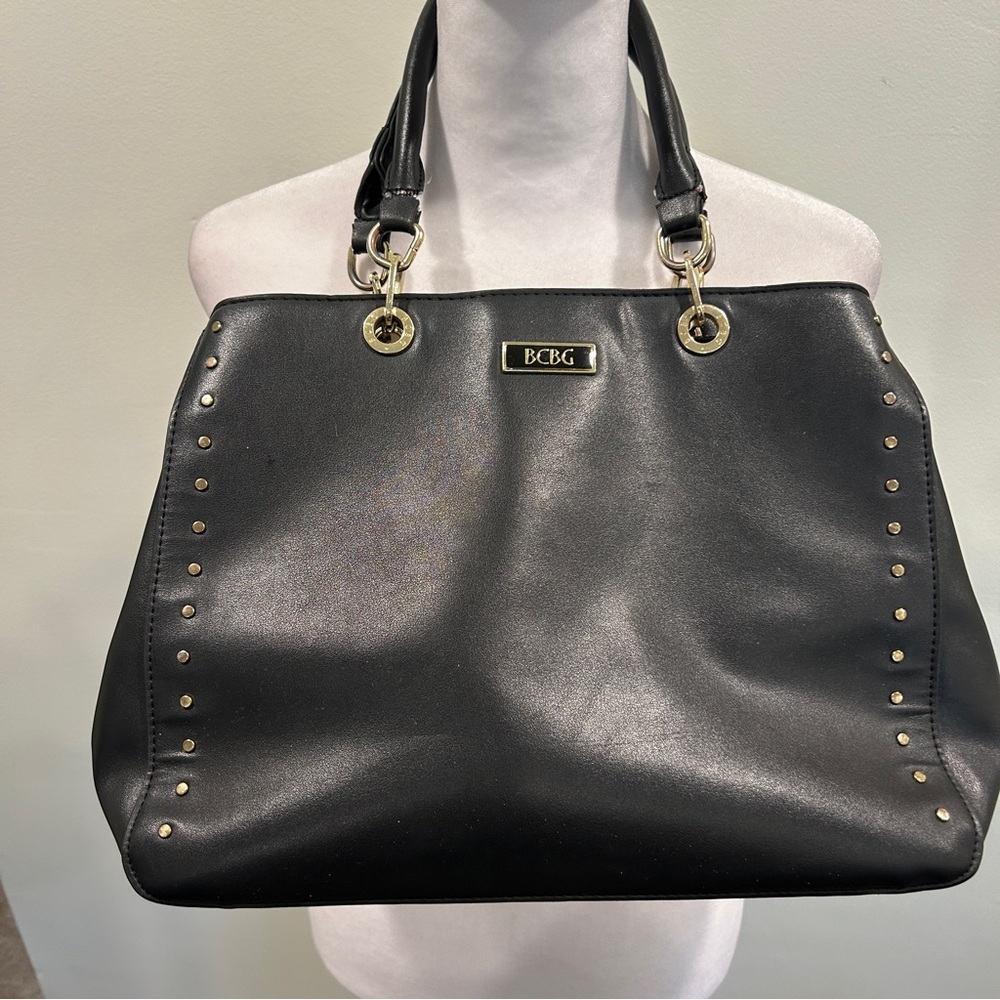 BCBG Black and Gold Structured Shoulder Bag
